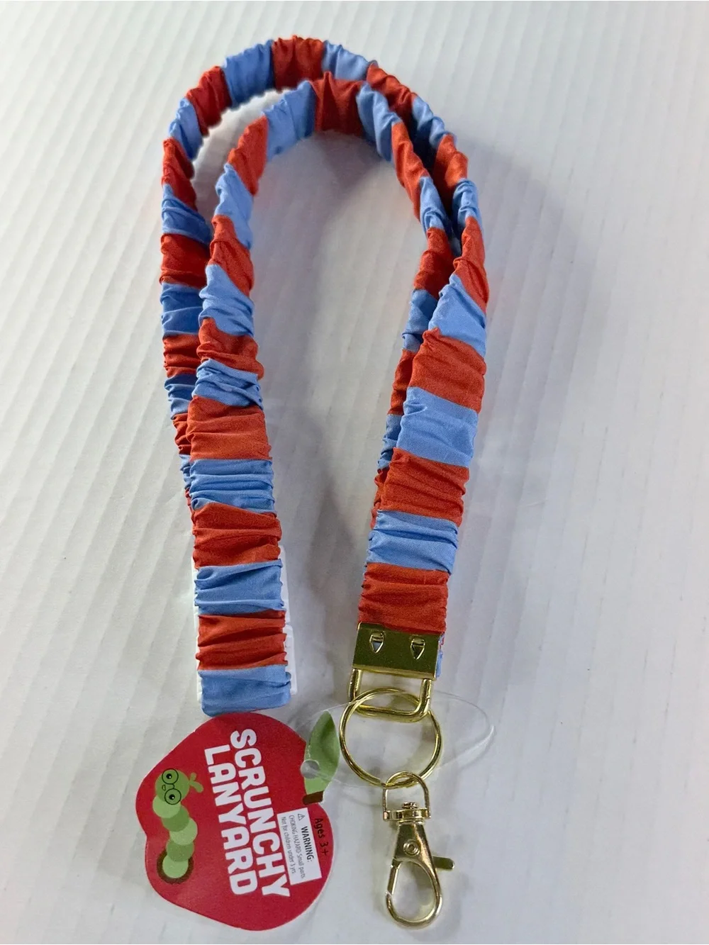 🆕 Crunchy Lanyard Red Blue Fabric Keychain ID Badge Holder Gold Clip 32”